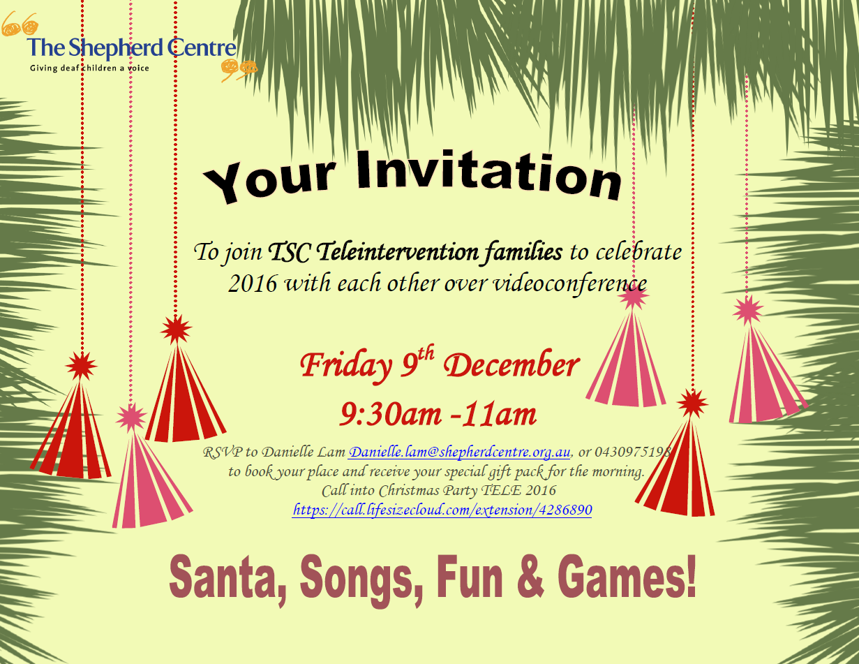 Teleintervention end of year celebration invitation The Shepherd Centre